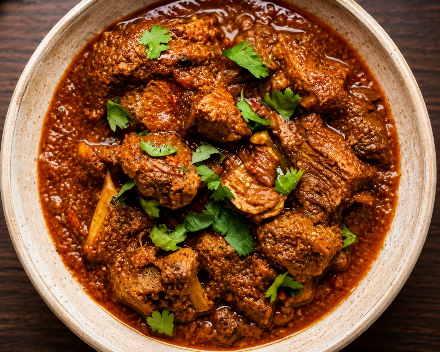 Bone-in halal goat curry in a bold, spiced masala gravy at Charisma Of India Winnipeg