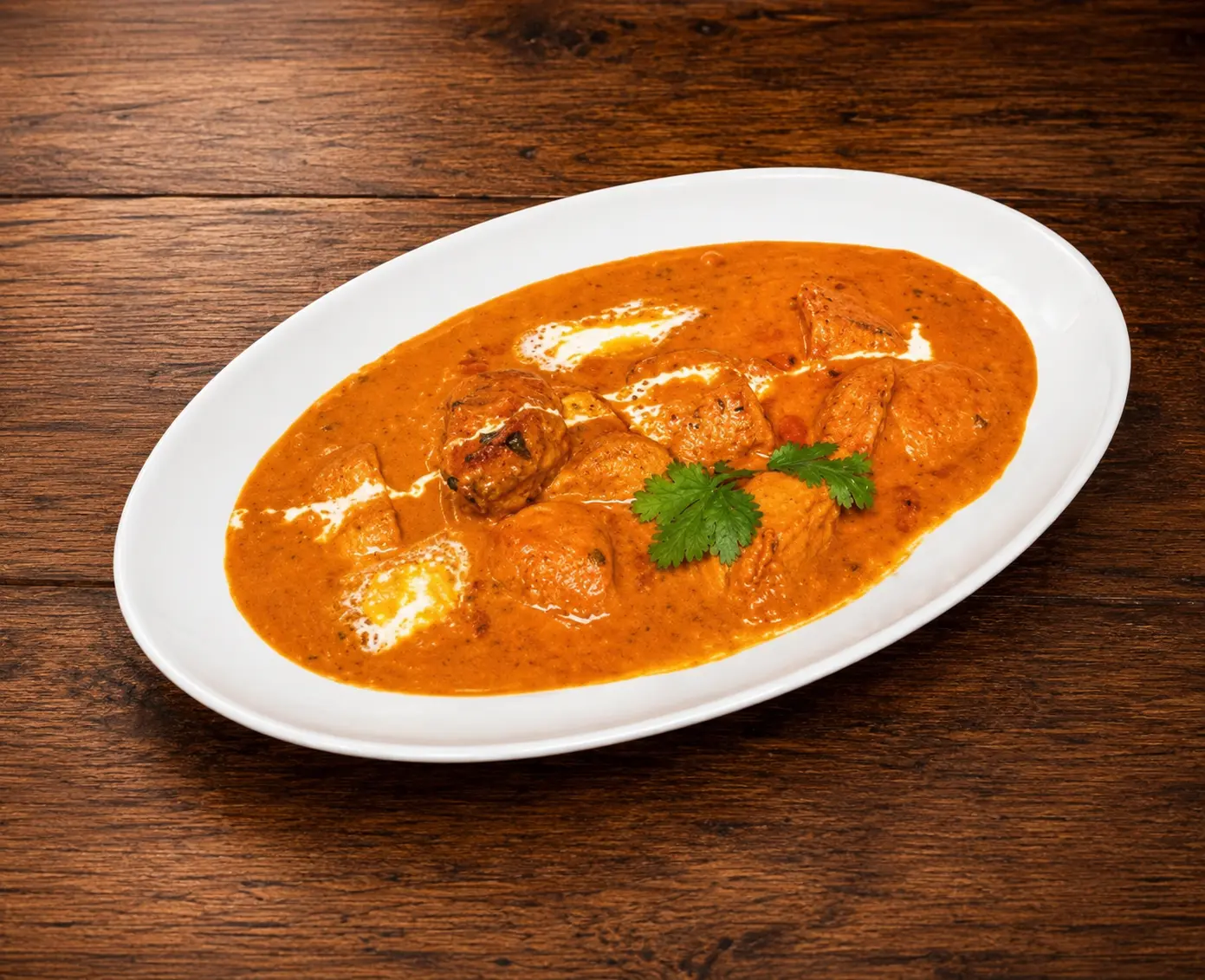 Halal butter chicken curry in a creamy tomato sauce at Charisma Of India in Winnipeg, MB